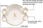 Ceramic Jewelry Tray, Exquisite Handmade Initial Ring Dish with Double Bow Design, Perfect for Organizing Rings Earrings Necklaces Keys, Gifts for Women on Birthday Mother's Day Christmas