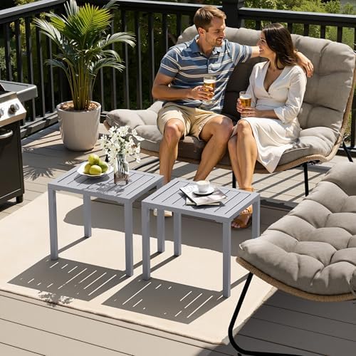 Crestlive Products Outdoor Side Table Set of 2, Aluminum Rectangular Side/End...