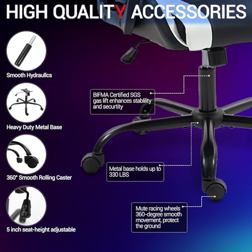 Gaming Chair PU Leather Massage PC Video Game Chair with Lumbar Support for M...