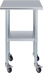 AmGood 18" x 24" Stainless Steel Work Table with Casters | Heavy Duty Metal Utility Table On Wheels | Kitchen Island Cart