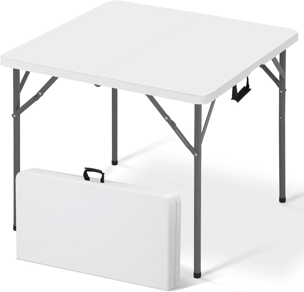 34" Square Folding Table, Portable Plastic Table No Assembly Needed, Fol...