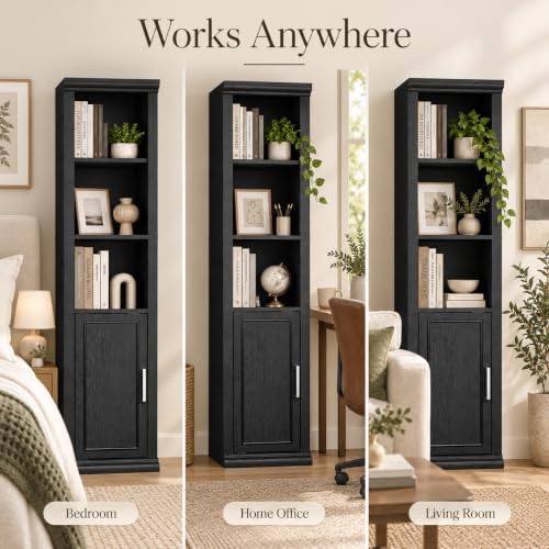 Rresyet 60" Bookshelf with Door Storage Cabinet, 5-Tier, Black