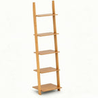 Multi Layer Storage Shelf Ladder Bookcase Stand with Bamboo Finish and Stable Side Supports Suitable for Hallway Storage Apartment Organization Office Display