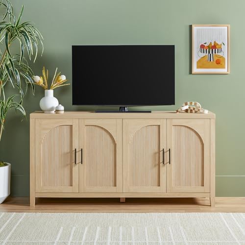 Walker Edison Sasha 4-Door Reeded Sideboard Buffet with Cord Management, 60 I...