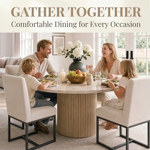 HNY Modern Dining Chairs Set of 6, Upholstered Linen Dining Room Chairs with ...