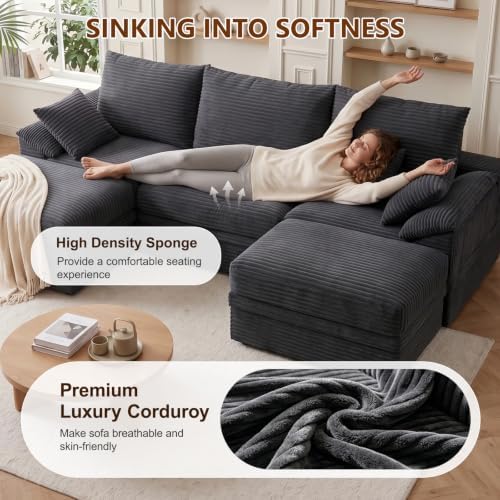107" Modular Sectional Sofa Couch with Storage,U-Shape 3 Seat Comfy Mode...