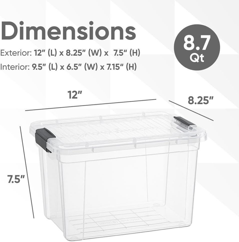 Superio Clear Storage Boxes with Lids, Plastic Container Bins for Organizing, Stackable Crates, BPA Free, Non Toxic, Odor Free, Organizers for Home, Office, School, and Dorm,12 Qt, 6 Pack