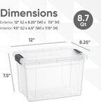 Superio Clear Storage Boxes with Lids, 8.75 Quart Plastic Container Bins for Organizing, Stackable Crates, BPA Free, Non Toxic, Odor Free, Organizers for Home, Office and Dorm, 8 Pack