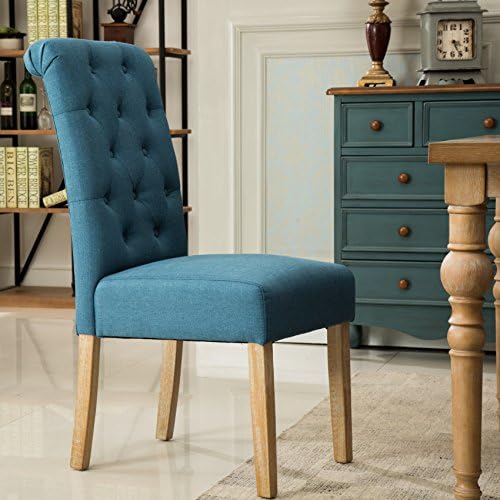 Roundhill Furniture Habit Solid Wood Tufted Parsons Dining Chair (Set of 2), ...