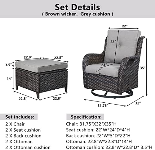 Belord Outdoor Swivel Chairs Set of 2,Patio Wicker Rocker Chairs with Ottoman...