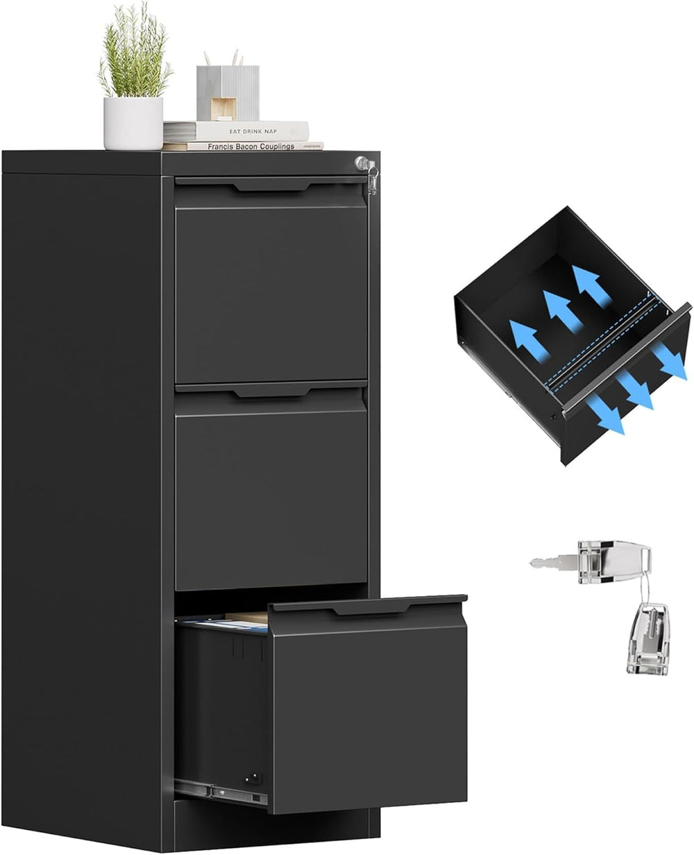 3 Drawer Metal Vertical File Cabinet with Lock for Home Office | 17.8"D ...