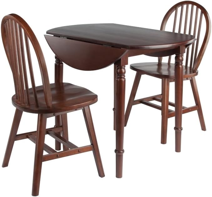 HomeStock Rustic Retreat 3 Piecec Drop Leaf Solid Wood Round Dining Table wit...