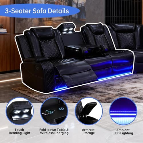 Power Recliner Sofa Set, Living Room Furniture Sets, Leather Sectional Sofa S...
