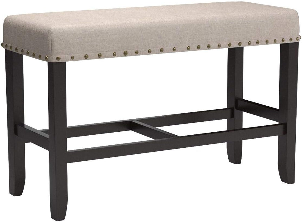 Roundhill Furniture Biony Fabric Counter Height Dining Bench with Nailhead Tr...