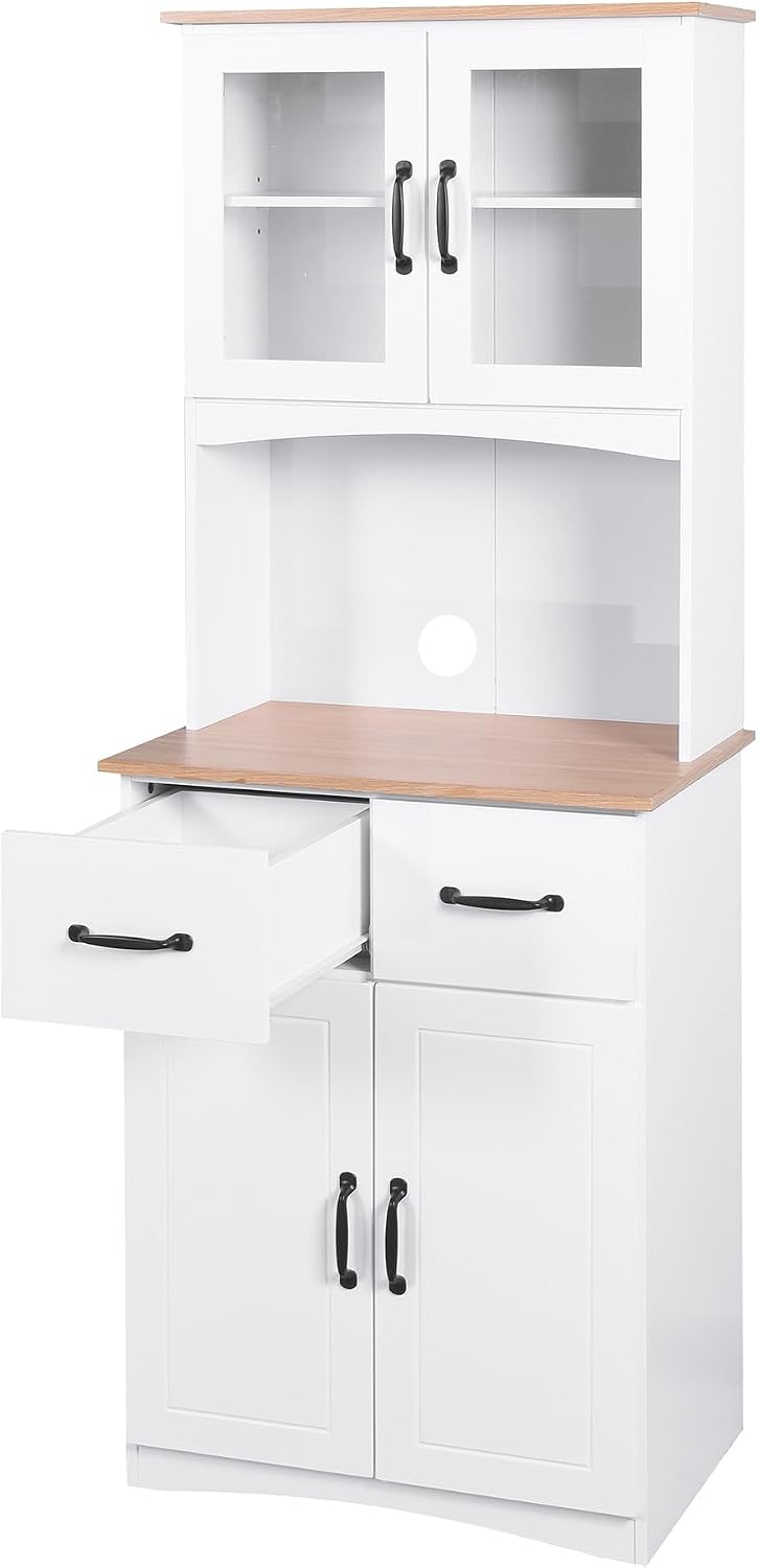 Modern Kitchen Cabinet with Hutch,Freestanding Kitchen Pantry Organizer with ...