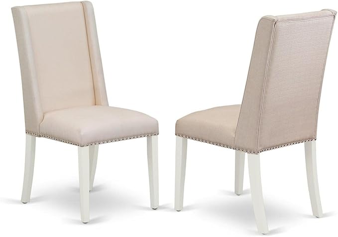 East West Furniture DLFL3-WHI-01 3 Piece Kitchen Table Set Contains a Round Dining Room Table with Dropleaf and 2 Cream Linen Fabric Upholstered Chairs, 42x42 Inch, Linen White
