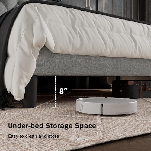 GalnFu Queen Size Bed Frame with Button Tufted Headboard, Upholstered Platfor...
