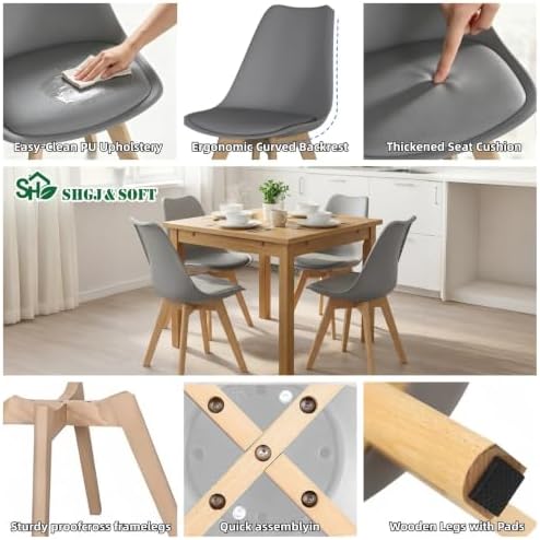 Dining Chairs Set of 8, PU Leather Kitchen Chairs,Wood Legs (Gray, 8 PC)