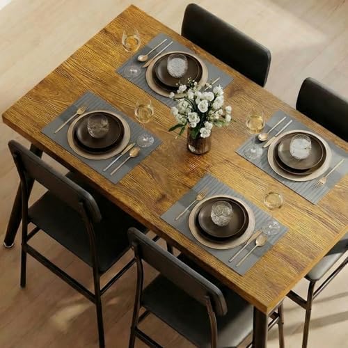 Gizoon 5 Piece Dining Table Set for 4, Modern Metal & Wood Kitchen Dinner...