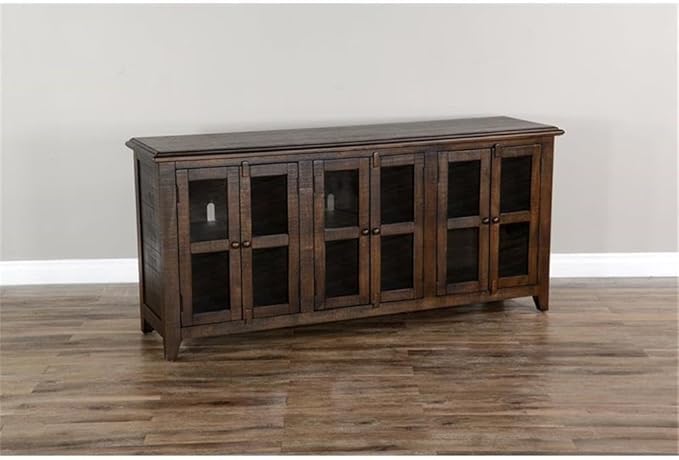 Pemberly Row 70" Dark Wood TV Stand Media Console Cabinet, Rustic Entertainment Center, for TVs up to 80" in Tobacco Leaf