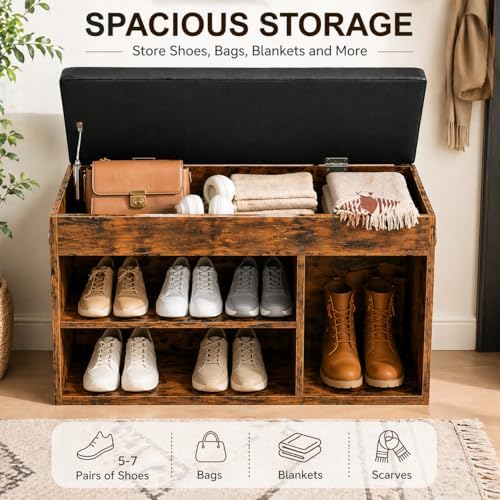 HOOBRO Shoe Storage Bench with Cushion, 32.3'' Entryway Bench with Li...