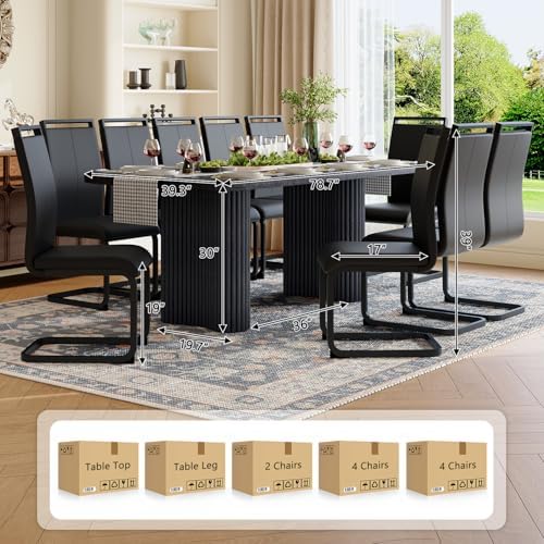 Dining Table Set for 10, 79'' Large Black Dining Room Table Set with ...