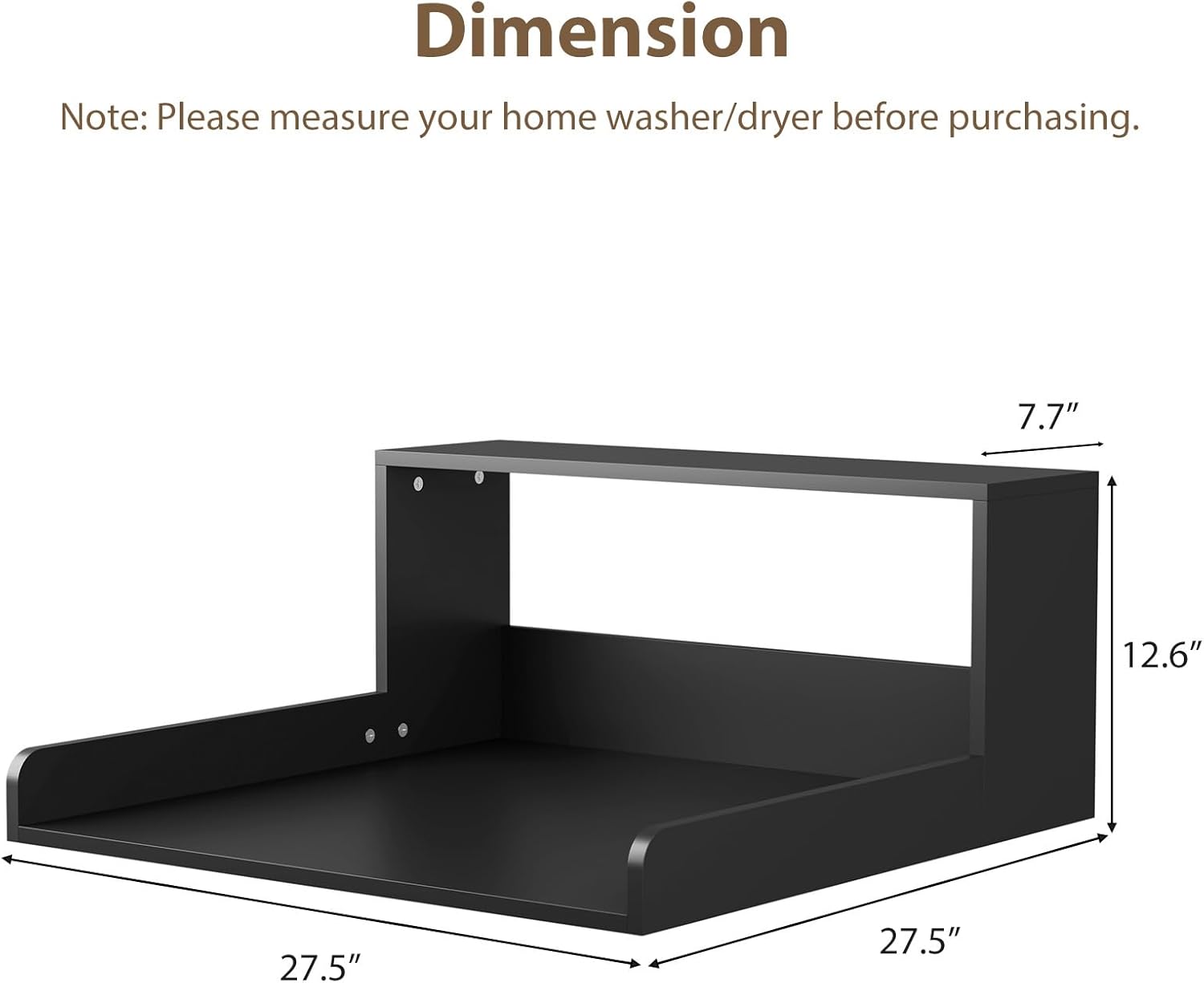 Washer Dryer Countertop with Shelf, 27.5" D x 27.5" W x 12.6" H, Sturdy Wood Frame, Countertop for Washer and Dryer, Non-Slip Pads & Edge Rails, Laundry Room Storage(Black)