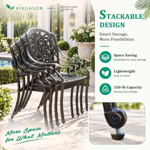 VIVIJASON 5-Piece Outdoor Patio Dining Set, All-Weather Cast Aluminum Convers...