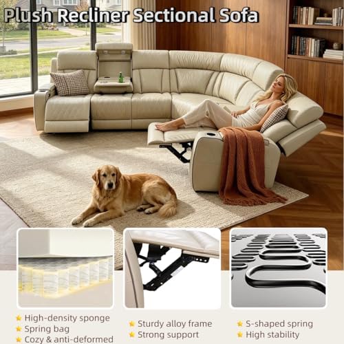 Breathing Leather Reclining Sofa Set,Power Recliner Sectional Couch with LED ...
