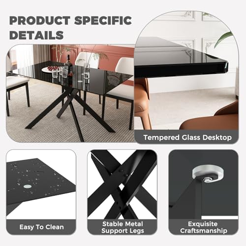 51" 5-Piece Glass Dining Table Set for 4, Grey&Black