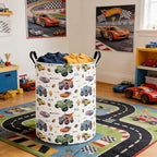 Monster Truck Laundry Hamper Storage Basket | Foldable with Waterproof PE Coating Organizer Bin for Kids Boys and Girls,Office,Bedroom,Clothes