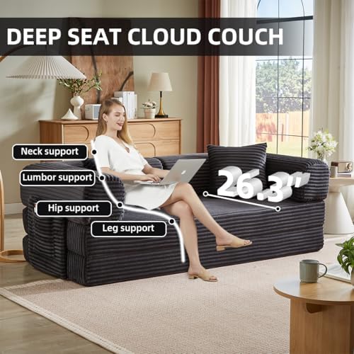 81 Inch Convertible Futon Sofa Bed,Fold Out Floor Sofa Couch with Fixed-Shape...