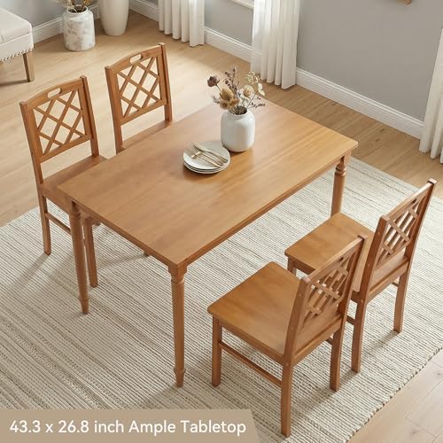 5-Piece Wood Dining Table Set for 4, Farmhouse Rectangular Kitchen Table