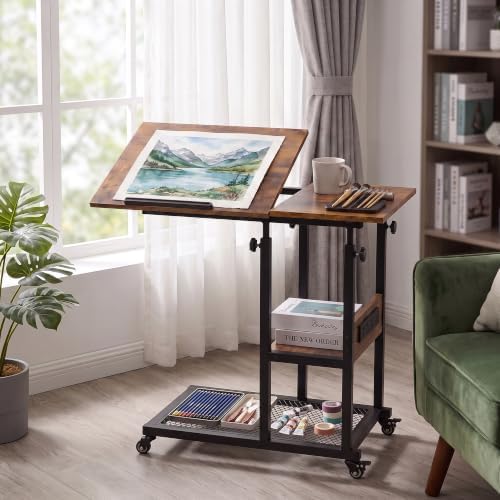 Hadulcet Adjustable C Table with Charging Station, Tiltable Desk C Shaped End...