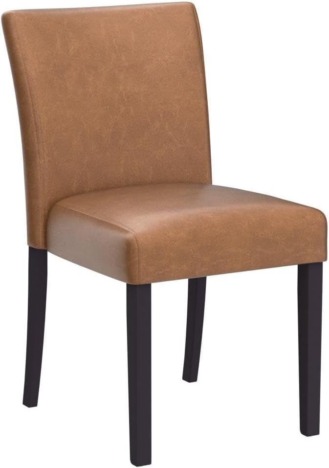 Watson & Whitely Upholstered Kitchen & Dining Room Chairs with Low Back, Faux Leather Armless Dining Chairs with Solid Wood Legs, Set of 2, Saddle Brown
