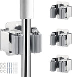 3PCS Broom and Mop Holder, Heavy Duty Garden Tool Organizer Rack Rake and Shovel Handle, Stainless Steel Mop Hanger. Wall Mounted Utility Rack with Screws, Silver.