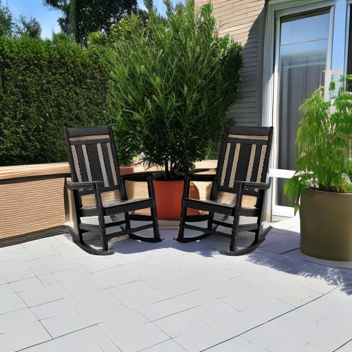LUE BONA Outdoor Rocking Chairs Set of 2, Weather Resistant Poly Plastic Rock...