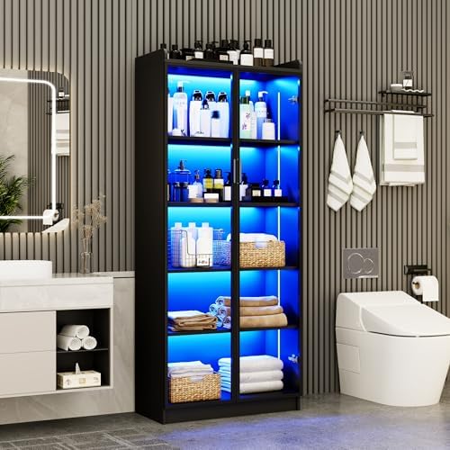 Dystler 5-Tier Display Cabinet with Glass Doors and Adjustable Shelves