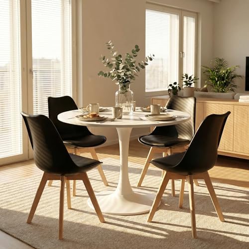 Dining Chairs Set of 4, PU Leather Kitchen Chairs,Wood Legs (Black, 4 PC)