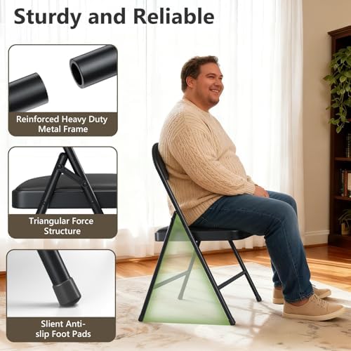 Folding Dining Chairs Set of 8 - Modern PU Leather Folding Chairs with Cushio...