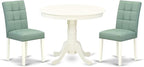 East West Furniture ANAS3-LWH-43 3 Piece Dining Table Set consists A Dinner Table and 2 Willow Green Polyester Fabric Parson Kitchen Chairs with Stylish Back- Linen White Finish