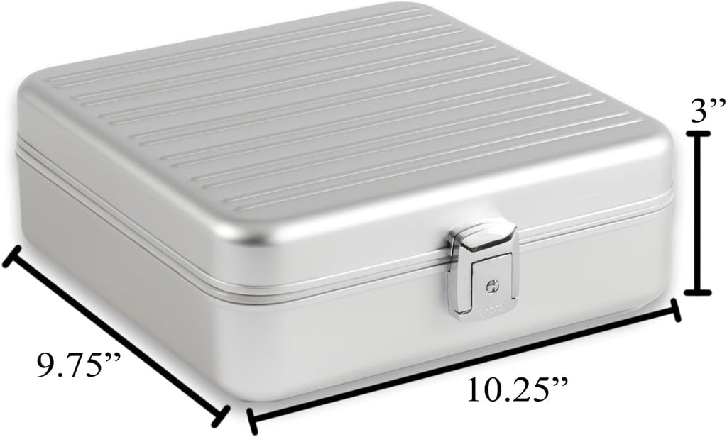 Bey-Berk Personalized Prague Aluminum 9-Slot Watch Case (Silver), Locking Travel Metal Watch Box with Quilted Interior, 9.75" x 3" x 10.25"