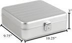 Bey-Berk Personalized Prague Aluminum 9-Slot Watch Case (Silver), Locking Travel Metal Watch Box with Quilted Interior, 9.75" x 3" x 10.25"