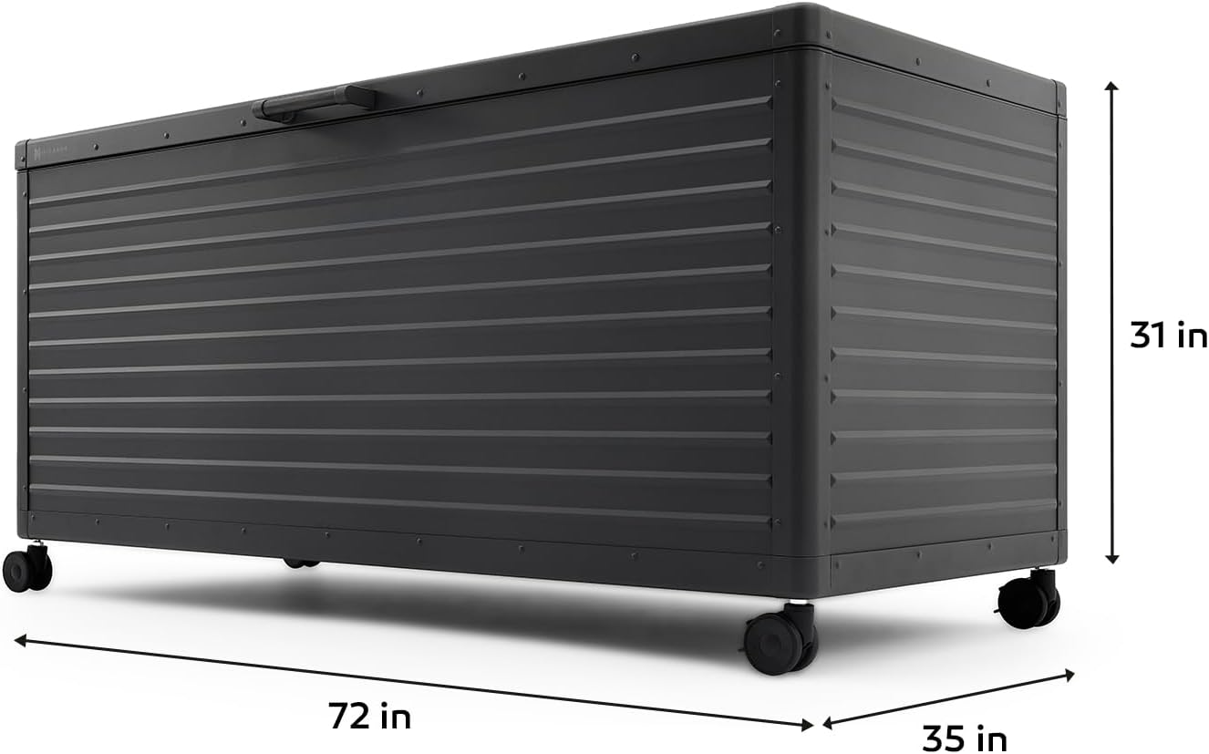 MIRADOR 281 Gallon Outdoor Storage Box Waterproof, Metal Deck Box with wheels for Patio Furniture, Garden Tools, Outdoor Cushion, Charcoal