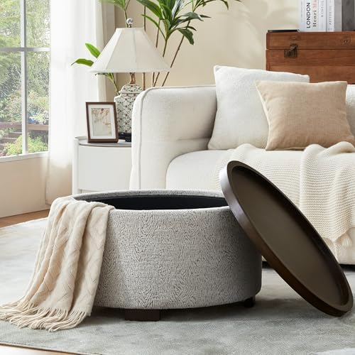 Zihanhome 30 Inch Round Storage Ottoman, Ottoman Coffee Table with Lift Off L...