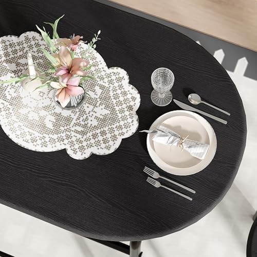 VECELO 3-Piece Dining Table Set for Kitchen Breakfast Nook, Wood Grain Oval T...