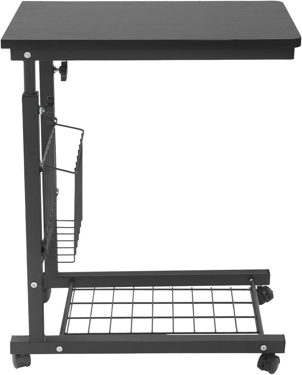 Adjustable Side Table, Modern Dual Shelves Rolling Side Table with 4 Brake Wh...