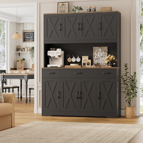 HOSTACK 71" Tall Kitchen Pantry Storage Cabinet, 55" W Kitchen Hutc...