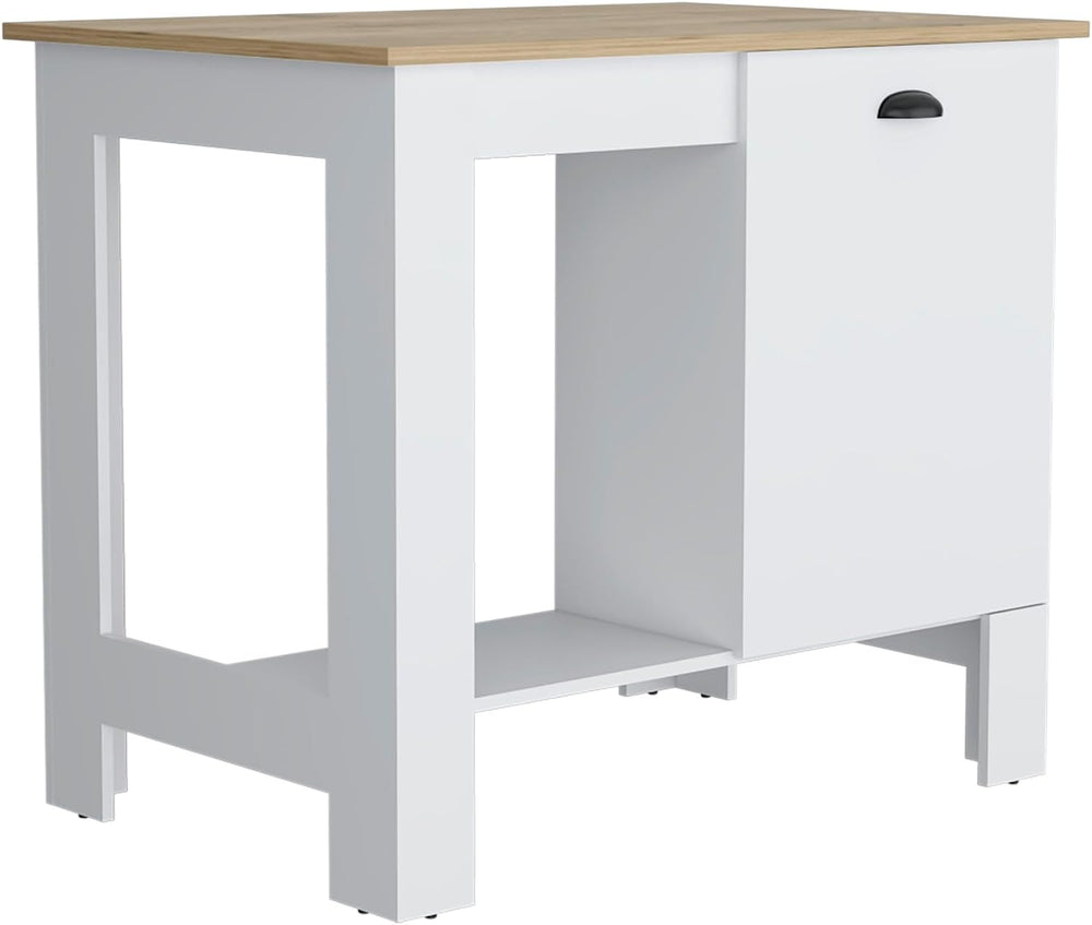 Kitchen Island, Single Door Cabinet, Shelf White/Macadamia | Includes two int...
