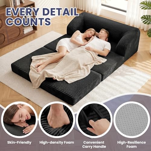 JUIKURY Convertible Sofa Bed, 3-in-1 Foldable Loveseat Couch with Armrest, Co...